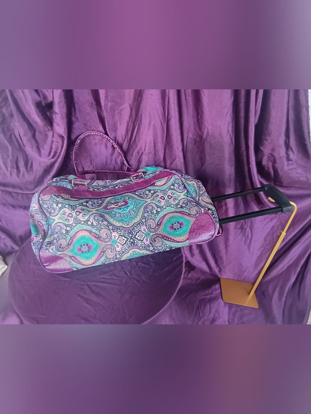 Kathy Van Zeeland Purple Paisley & Teal Roller Travel Tote💜🩵💜🩵 - Picture 11 of 15